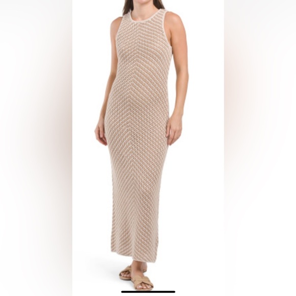 House of Harlow 1960  Khaki/Ivory Sleeveless Tan Knit Maxi Dress Size S - Picture 10 of 10